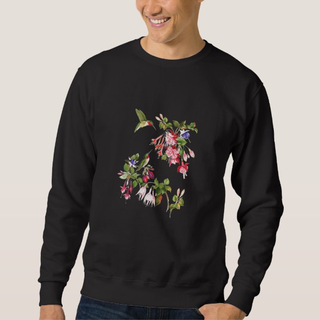 Womens Hummingbird Fuchsias Springtime Flowers Sweatshirt (Front)