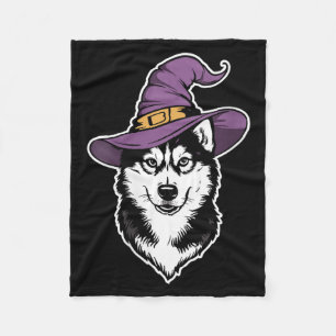 Womens Husky Witch Dog Halloween Fleece Blanket