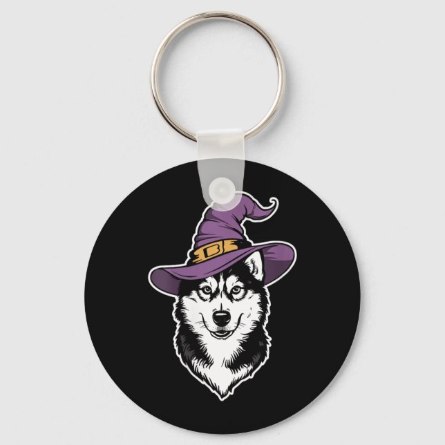 Womens Husky Witch Dog Halloween Keychain (Front)