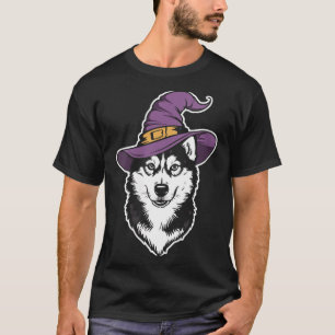 Womens Husky Witch Dog Halloween T-Shirt