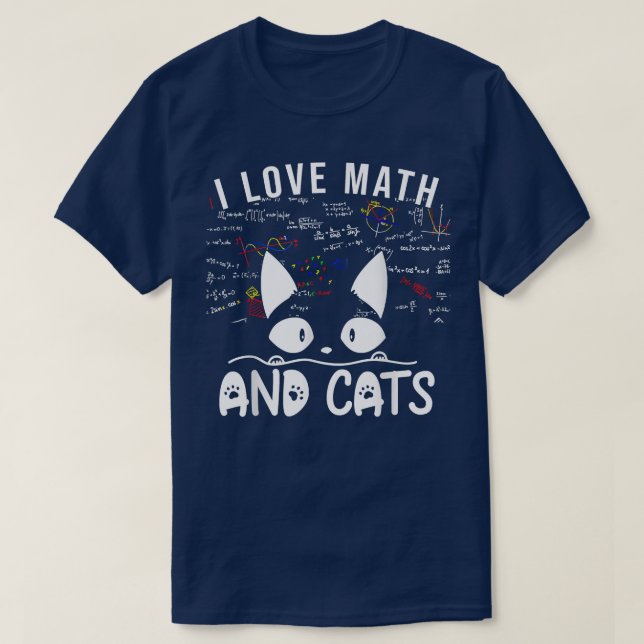 Women's I Love Math and Cats Cute Kitty Cat Feline T-Shirt (Design Front)