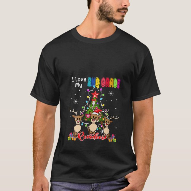 Womens I Love My 2nd Grade Reindeers Christmas Thr T-Shirt (Front)