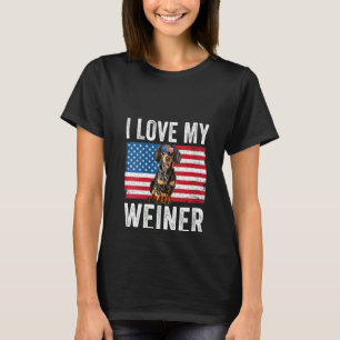 Womens I Love My Weiner Dog Dad Mom American Flag T-Shirt