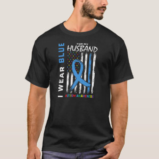 Womens I Wear Blue For My Husband Autism Awareness T-Shirt