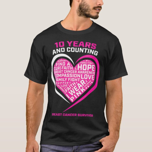 Womens I Wear Pink 10 Year Breast Cancer Survivor  T-Shirt (Front)