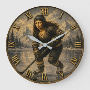 Women's Ice Hockey Funny Mona Lisa Hockey Player  Large Clock