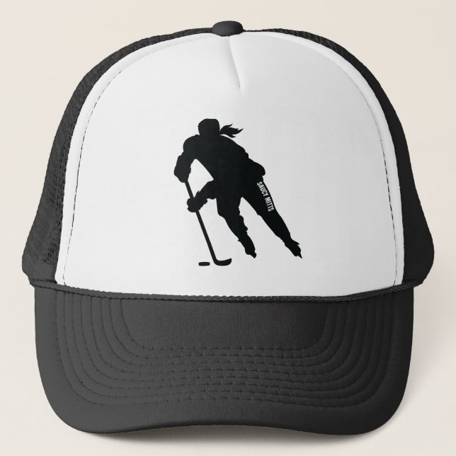 Women's Ice Hockey Player Silhouette Trucker Hat (Front)