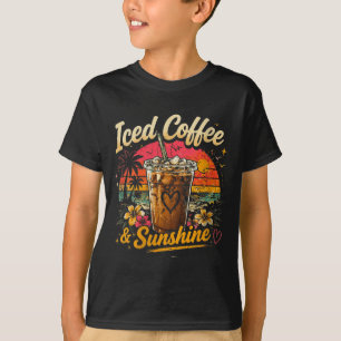 Womens Iced Coffee Lover Sunshine Retro Beach T-Shirt