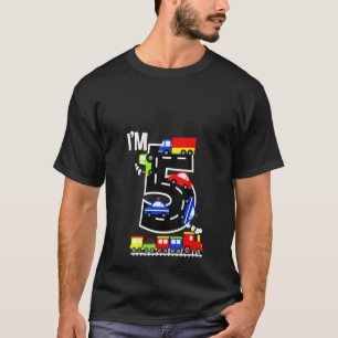 Womens I'm 5 Birthday Boy 5th Bday Trains Cars Tru T-Shirt