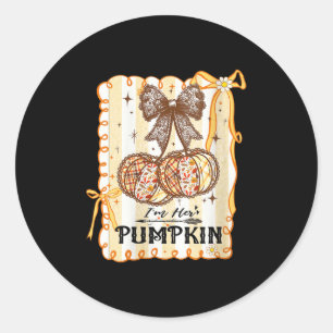 Womens I'm Her Pumpkin Cherry Couple Coquette Bow  Classic Round Sticker