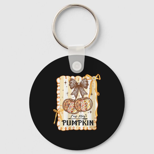 Womens I'm Her Pumpkin Cherry Couple Coquette Bow  Keychain (Front)