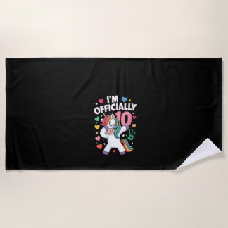 Womens I'm Officially 10 Unicorn Dabbing 10 Birthd Beach Towel