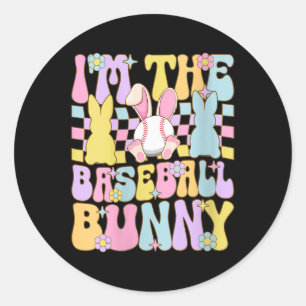 Womens Im The Baseball Bunny Easter V-neck  Classic Round Sticker