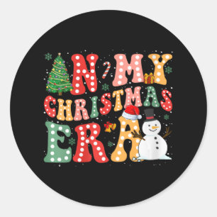 Womens In My Christmas Era Cute Groovy Christmas H Classic Round Sticker