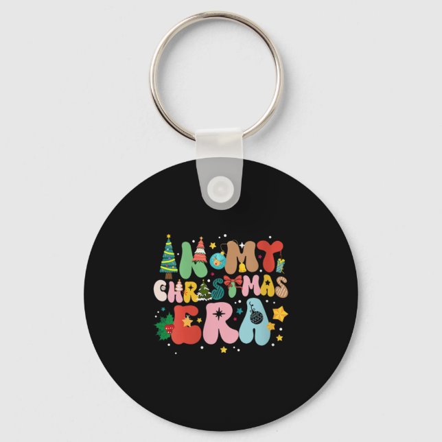Womens In My Christmas Era Retro Groovy Christmas  Keychain (Front)