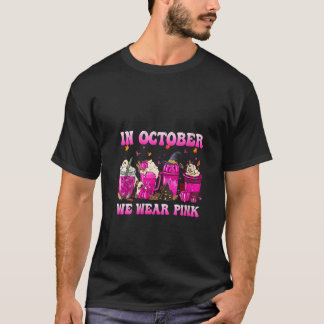 Womens In October We Wear Pink Fall Coffee Pumpkin T-Shirt