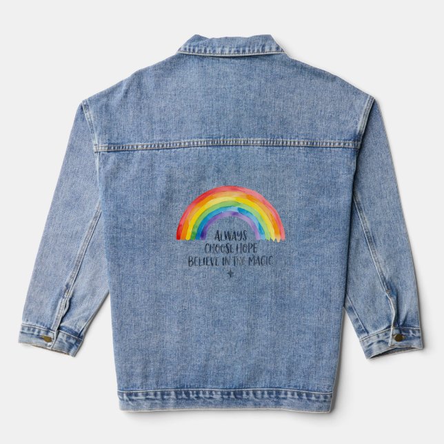 Women's Inspirational Rainbow Graphic Tee: Always  Denim Jacket (Back)
