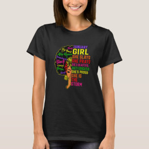 Womens January Girl She Slays & Prays January Bir T-Shirt