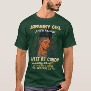Womens January Girl Sweet As Candy Black Women Bir T-Shirt