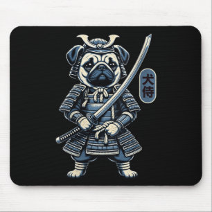 Womens Japanese Samurai Dog Tattoo, Pug Dog Kawaii Mouse Pad