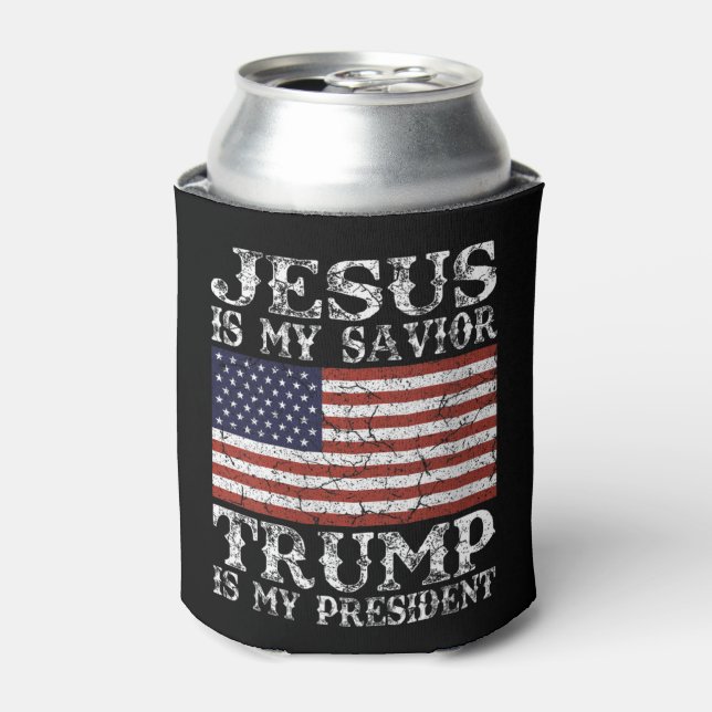 Womens Jesus Is My Savior Trump is My President 20 Can Cooler (Can Front)