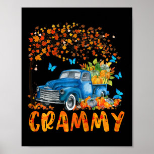 Womens Jnqd Truck Pumpkin Grammy Fall Autumn Vibes Poster