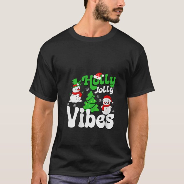 Womens Jolly Vibes Retro Snowman Christmas V Neck  T-Shirt (Front)