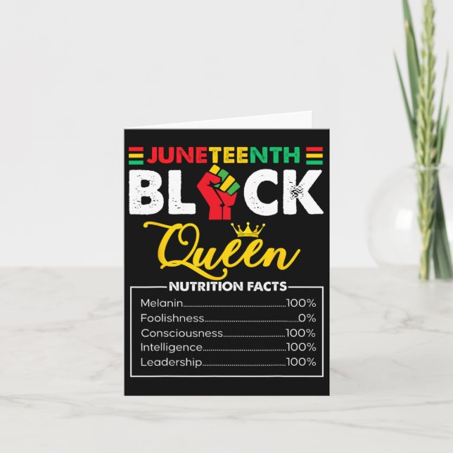 Womens Juneteenth Black African Queen Nutritional  Card (Front)