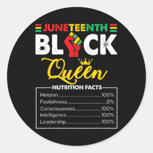 Womens Juneteenth Black African Queen Nutritional Classic Round Sticker