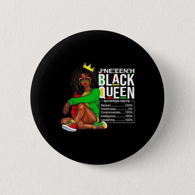Womens Juneteenth Black Queen Nutritional Facts 4t 2 Inch Round Button (Front)