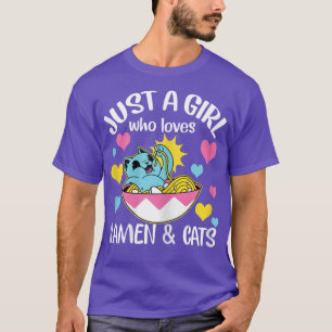 Womens Just A Girl Who Loves Ramen And Cats Funny T-Shirt