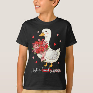 Women's Just A Lovely Goose Bouquet Roses Floral V T-Shirt