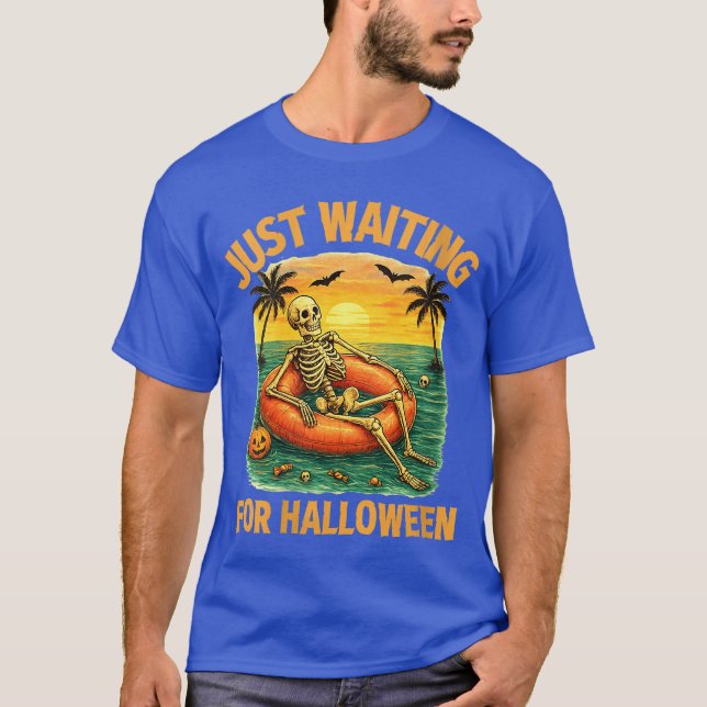 Womens Just Waiting For Halloween Funny Skeleton S T-Shirt (Front)