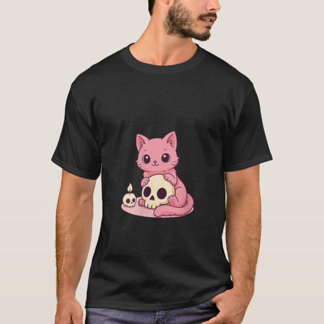 Womens Kawaii Pastel Goth Cute Creepy Cat Skeleton T-Shirt (Front)