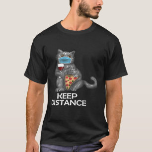 Womens Keep distance Funny cat with face mask red T-Shirt