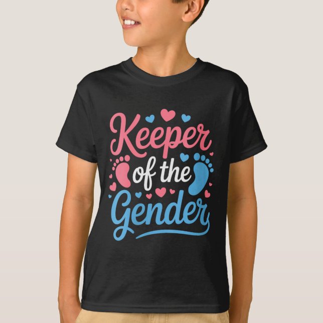 Womens Keeper Of The Gender, Pregnancy Reveal Gend T-Shirt (Front)