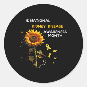 Womens Kidney Cancer Awareness Sunflower  Classic Round Sticker