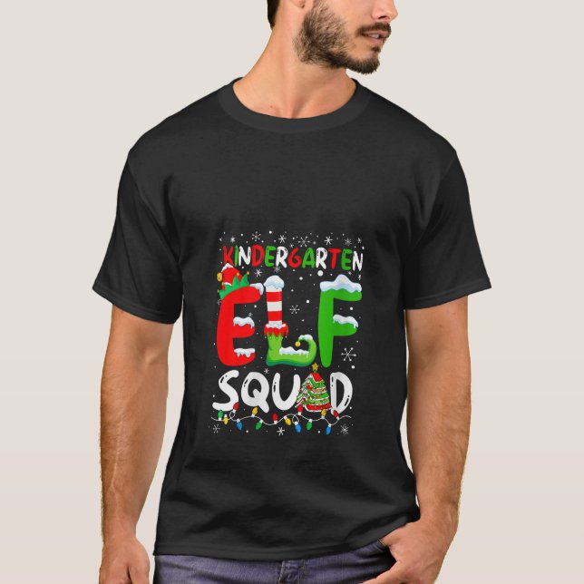 Womens Kindergarten ELF Squad Funny Christmas ELF  T-Shirt (Front)