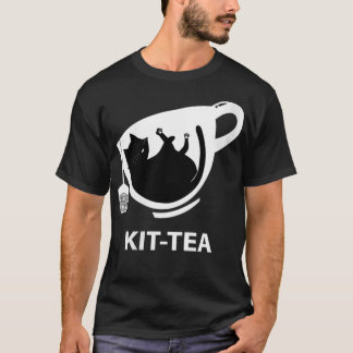 Womens KitTea A cute black cat with tea funny cat T-Shirt
