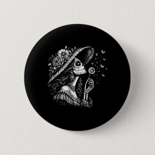 Womens La Catrina Blowing Wishes Dandelion 2 Inch Round Button