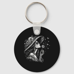 Womens La Catrina Blowing Wishes Dandelion Keychain