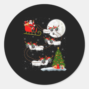 Womens Lambs Sheep Santa Sleigh Flying Funny Magic Classic Round Sticker