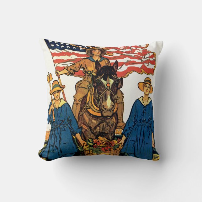 Women's Land Army Throw Pillow (Front)