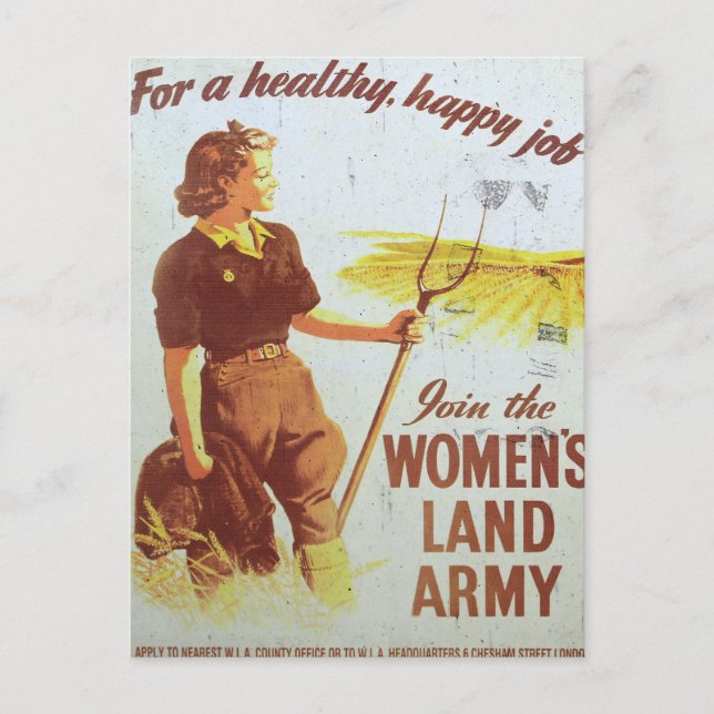 Womens land army vintage recruitment poster postcard (Front)