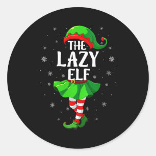 Womens Lazy Elf Christmas Girls Women Elf Squad Xm Classic Round Sticker