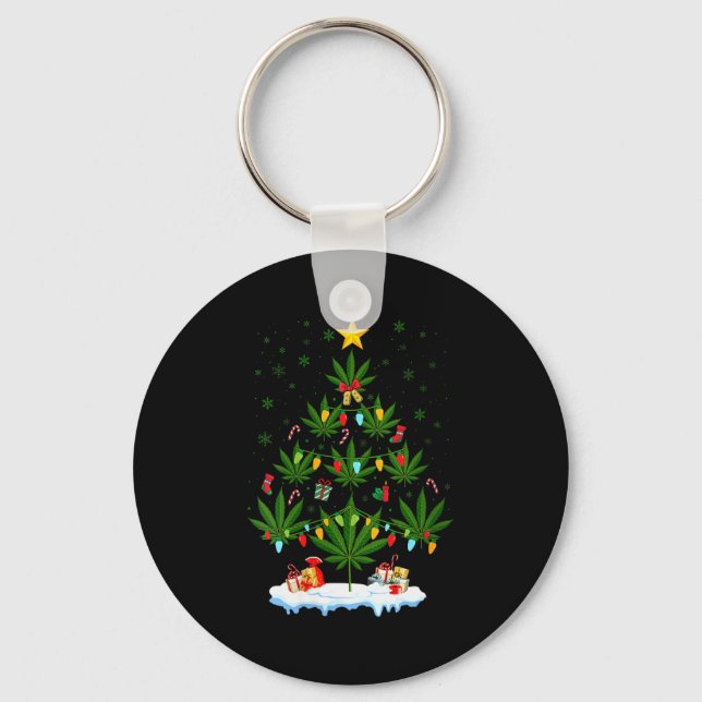 Womens Leaf Christmas Tree Weed Stoner Xmas V-neck Keychain (Front)