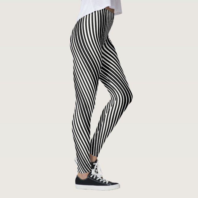 Women's Leggings-Black Stripes Leggings (Right)