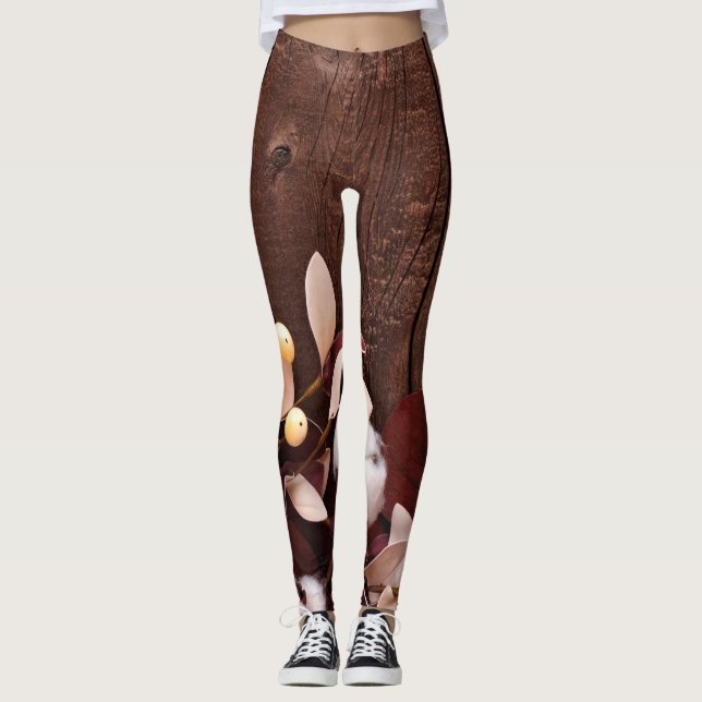 Women's Leggings Cotton Branch on Dark Wood Stem C (Front)