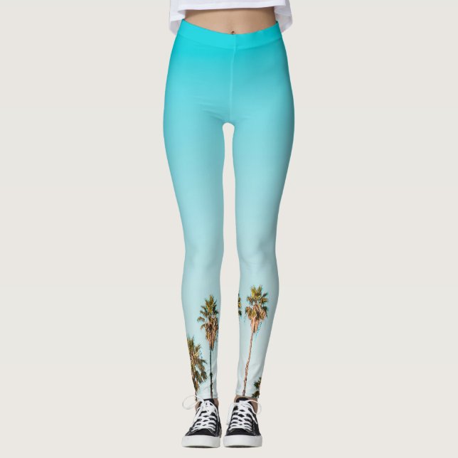 Women's Leggings | Eco Fitness  Palms & Sky (Front)