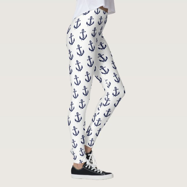 Women's Leggings-Nautical Anchor Leggings (Right)